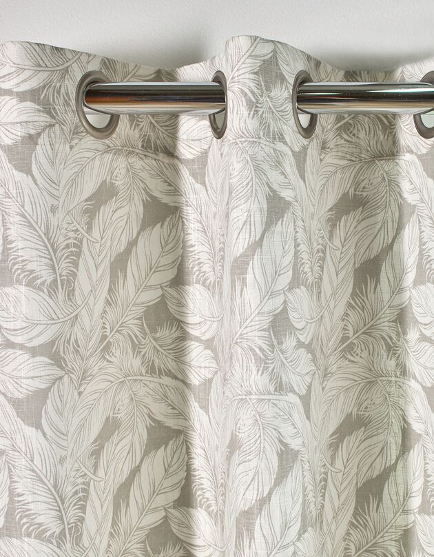 Rideau en ramie imprimé feuillages (gris)