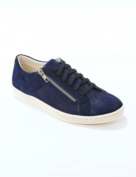 Basket basse zippée en cuir souple effet irisé (marine)