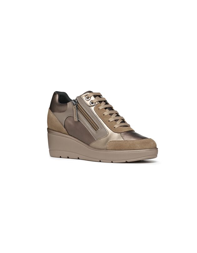 Baskets compensées Ilde dessus cuir synthétique - largeur confort (taupe)