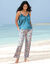 Pantalon fluide imprimé, taille élastiquée (bleu / orange)