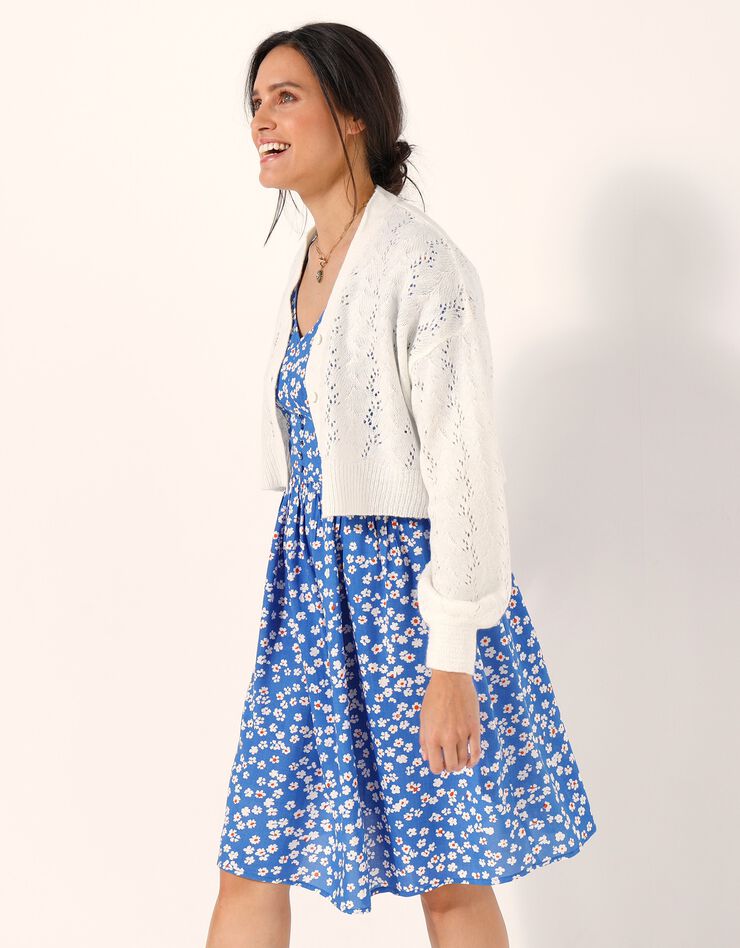 Gilet court boutonné maille fantaisie (écru) Gilet court boutonné maille fantaisie (écru)