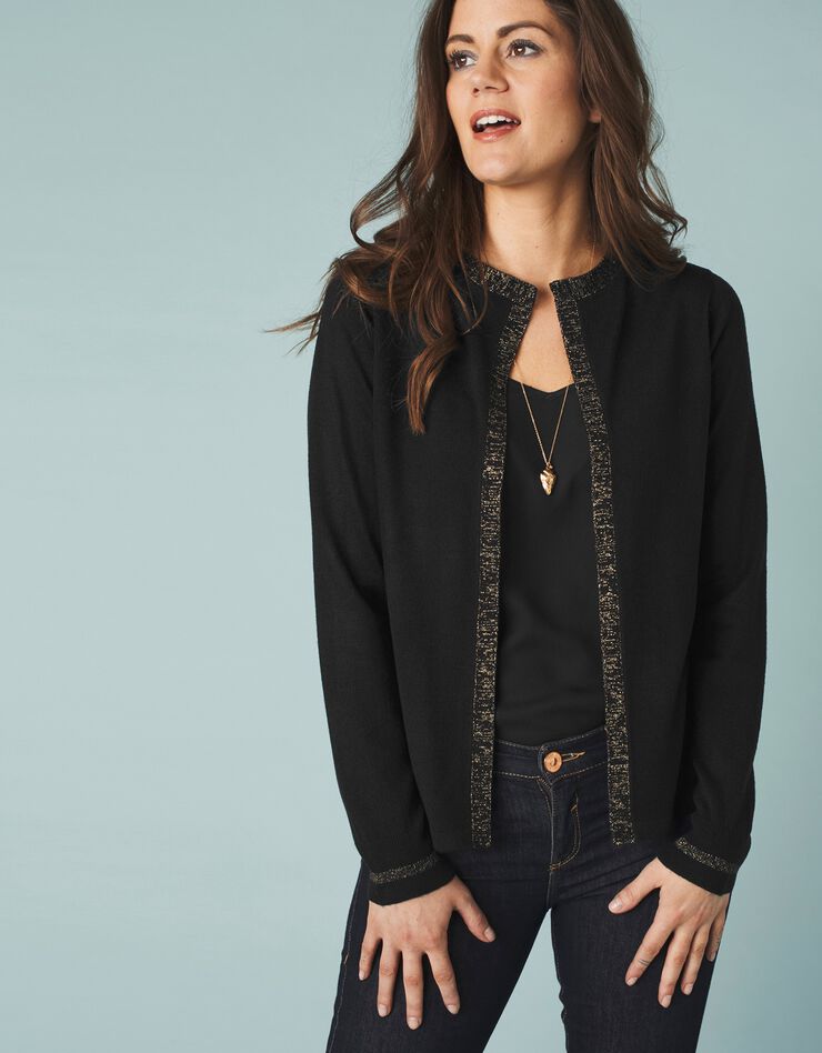 Gilet paletot toucher cachemire détails brillants (noir) Gilet paletot toucher cachemire détails brillants (noir)
