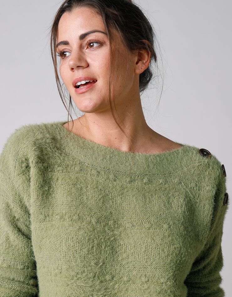Pull col bateau maille poilue fantaisie (vert mousse) Pull col bateau maille poilue fantaisie (vert mousse)