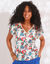 T-shirt col V doré, imprimé floral (écru)