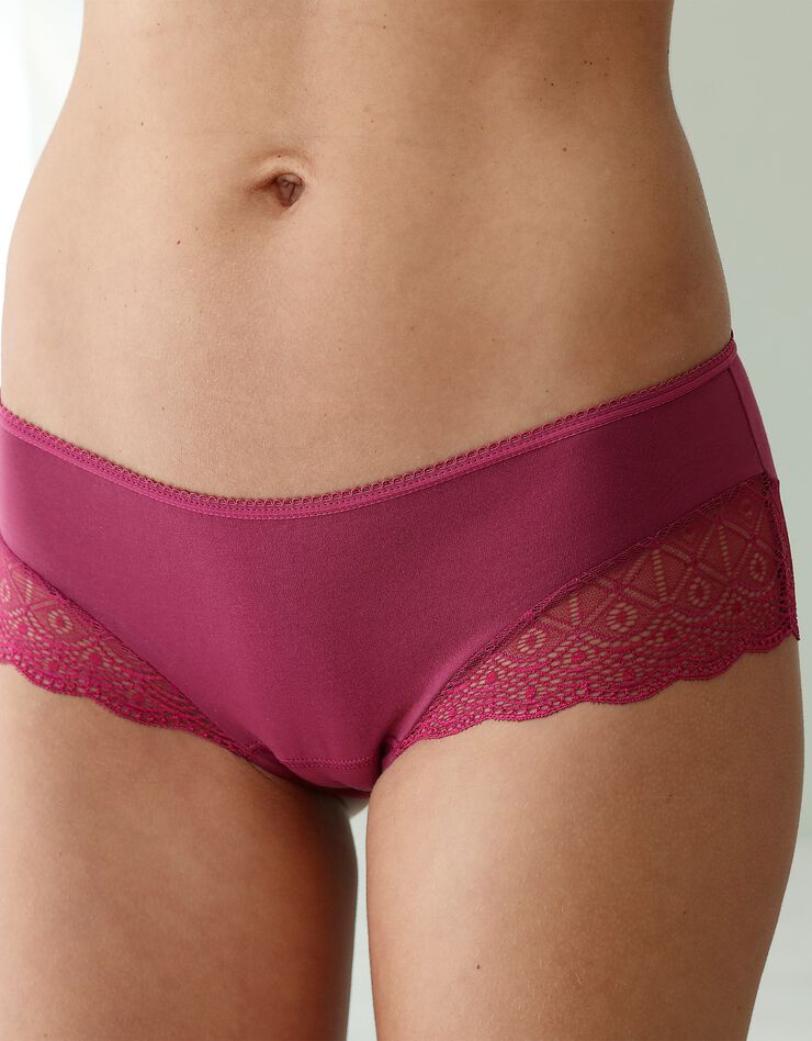 Shorty uni coton stretch et dentelle - lot de 3 (poudre + rose + bordeaux) Shorty uni coton stretch et dentelle - lot de 3 (poudre + rose + bordeaux)