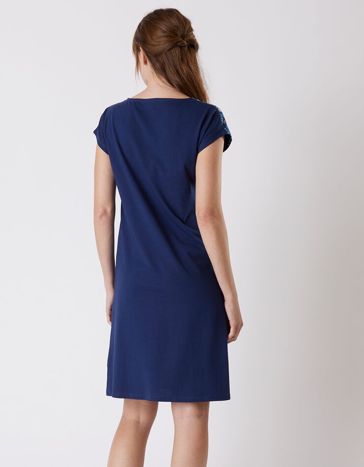 Chemise de nuit manches courtes imprimé placé "jardin secret" (marine) Chemise de nuit manches courtes imprimé placé "jardin secret" (marine)