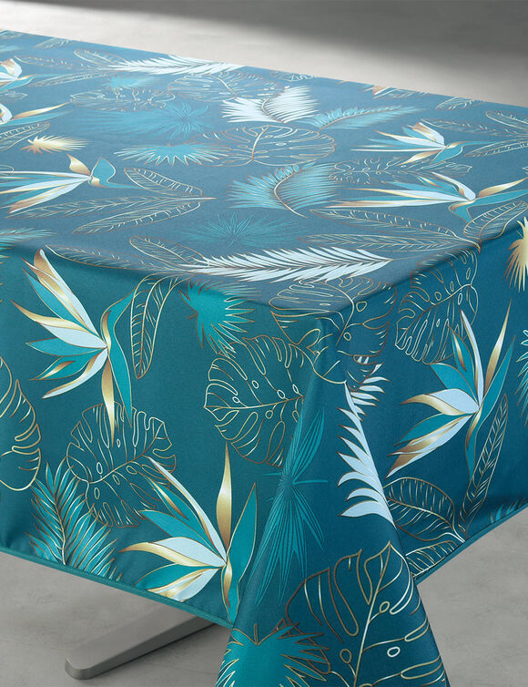 Nappe Vahinée polyester imprimé feuillage (bleu)