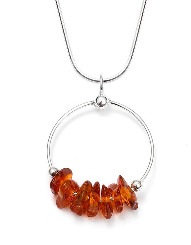 Collier pendentif "chips" ambre cognac(1) et argent (ambre) Collier pendentif "chips" ambre cognac(1) et argent (ambre)