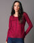 Cardigan boutonné col rond uni (prune)