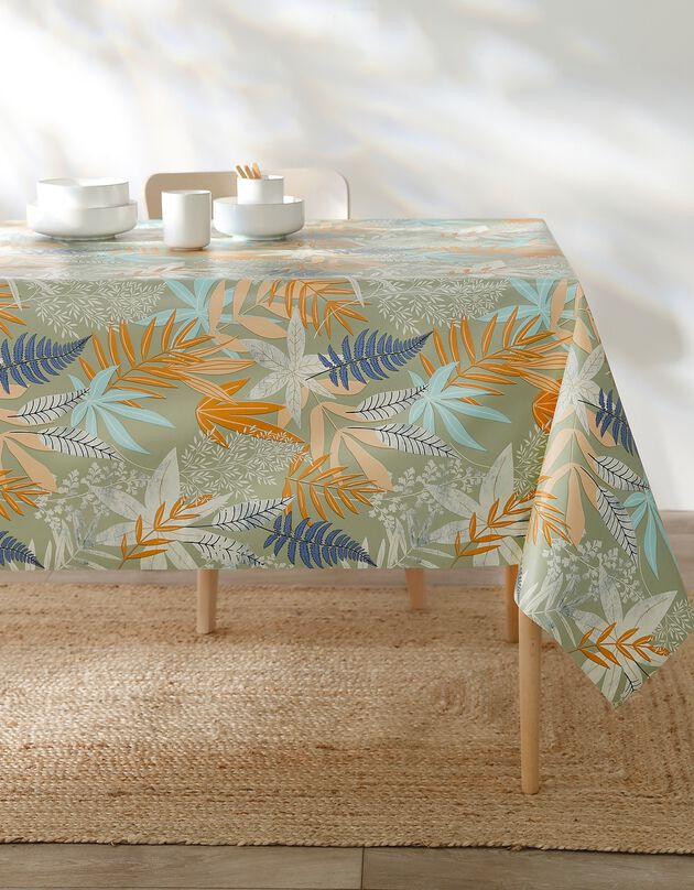 Nappe toile cirée imprimée feuillages (vert mousse)
