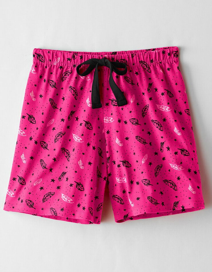 Short pyjama coton imprimé "plumes" (fuchsia) Short pyjama coton imprimé "plumes" (fuchsia)