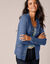 Gilet maille fantaisie boutons dorés vieillis (bleu)