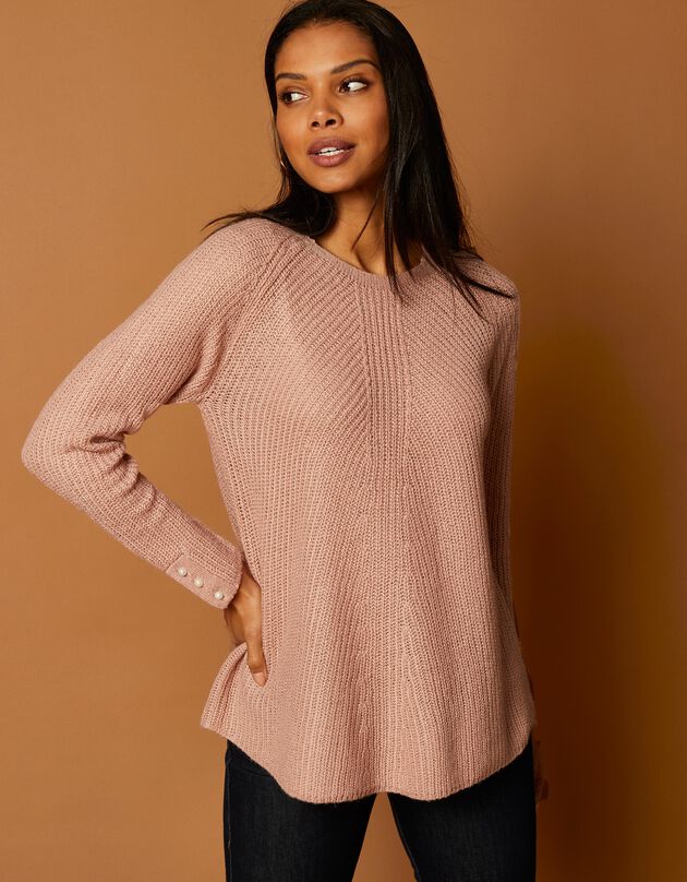 Pull évasé maille anglaise (rose poudré)