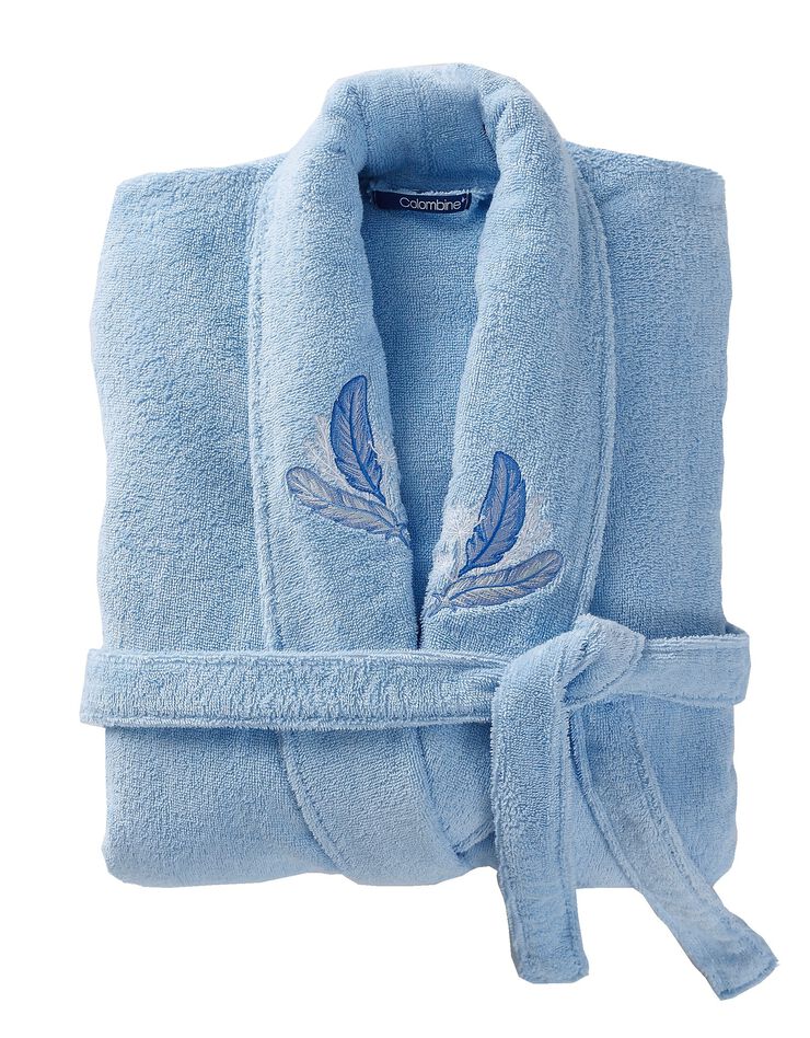 Peignoir mixte éponge brodé plumes - 380 g/m2 (bleuet)