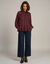 Blouse volant&eacute;e, manches longues blousantes, voile (bordeaux)