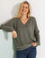 Pull loose col V, maille anglaise (kaki)