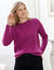 Pull col rond maille anglaise, détails ajourés (violine)