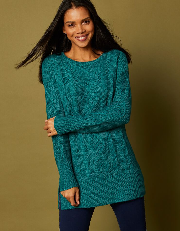 Pull tunique torsadé manches longues toucher cachemire (vert) Pull tunique torsadé manches longues toucher cachemire (vert)