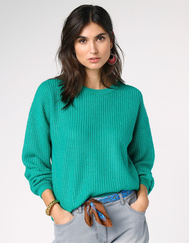 Pull boîte manches longues, maille anglaise (vert)