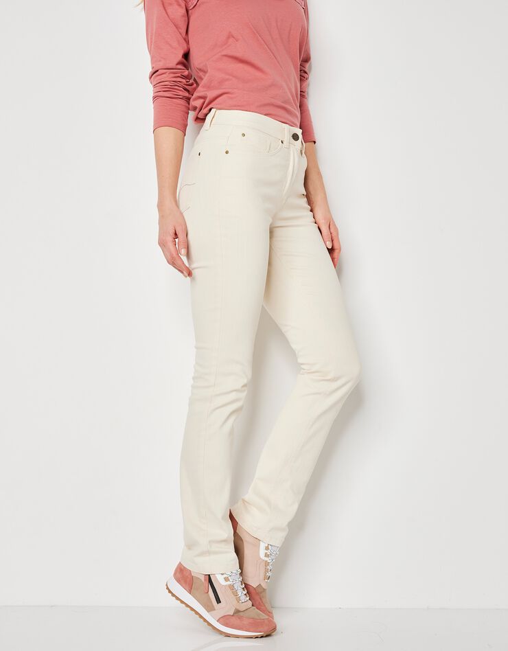 Pantalon droit uni, twill stretch (écru) Pantalon droit uni, twill stretch (écru)