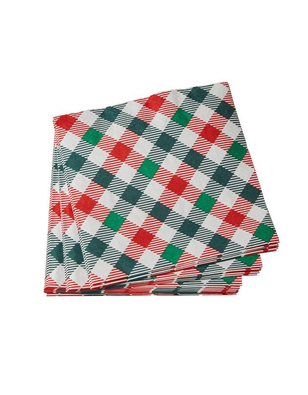 Serviettes en papier motif écossais - lot de 20 (blanc/rouge/vert)