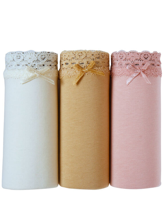 Culotte coton et dentelle  forme midi - lot de 3 (ivoire + beige + rose)
