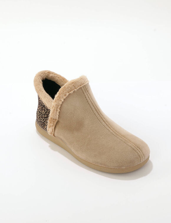 Chaussons bottillons tout doux motif l&eacute;opard (beige)
