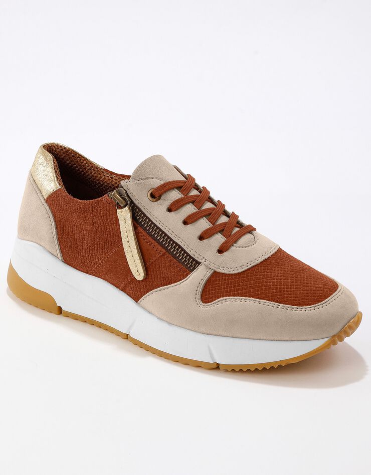 Baskets style running zippées en cuir bimatière - brique (brique) Baskets style running zippées en cuir bimatière - brique (brique)