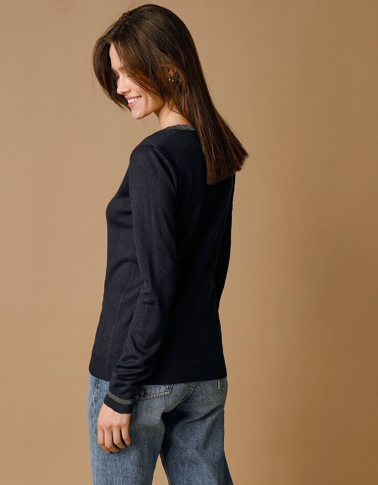 Pull col rond détails brillants, toucher cachemire (marine) Pull col rond détails brillants, toucher cachemire (marine)