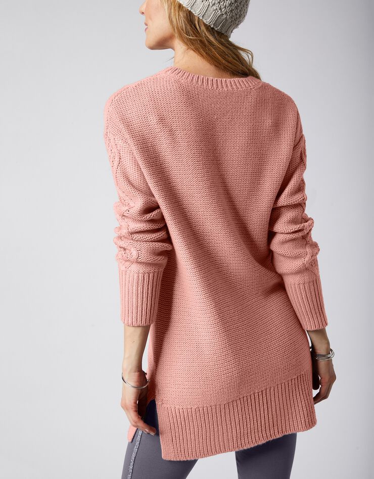 Pull tunique torsadé manches longues toucher cachemire (bois de rose) Pull tunique torsadé manches longues toucher cachemire (bois de rose)