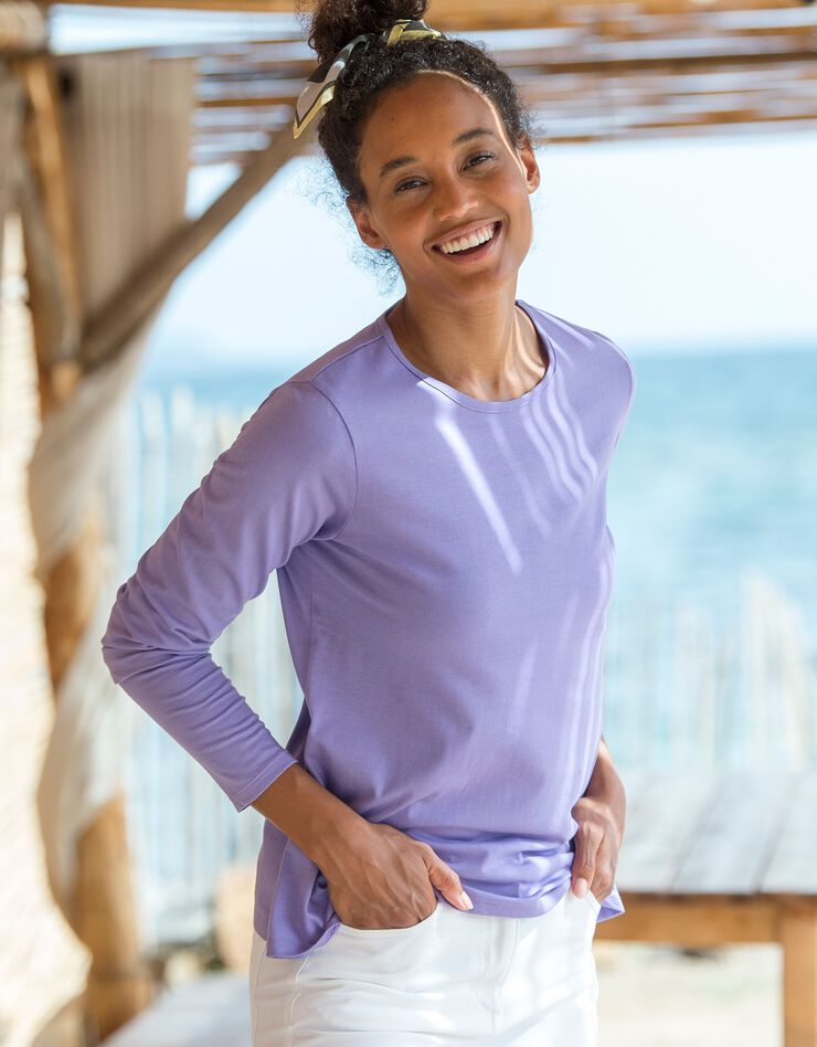 Tee-shirt uni manches longues (mauve) Tee-shirt uni manches longues (mauve)