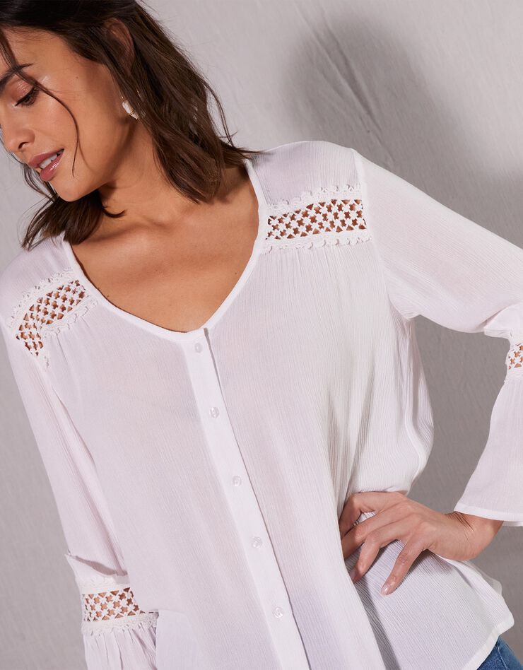 Blouse unie détails macramé (blanc) Blouse unie détails macramé (blanc)