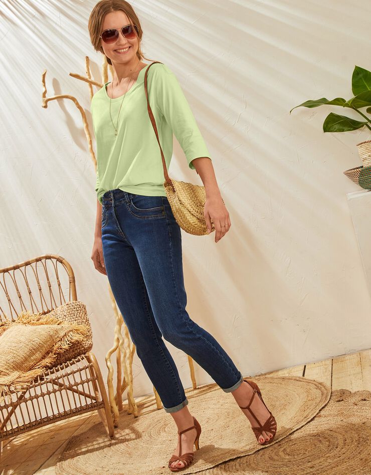 Tee-shirt manches 3/4 col rond uni coton bio (anis) Tee-shirt manches 3/4 col rond uni coton bio (anis)