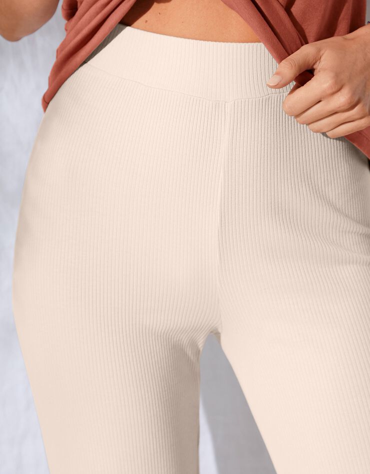 Pantalon large maille côtelée taille élastiquée (sable)