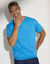 T-shirt Henley confort manches courtes - coton biologique (bleu azur)
