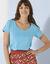 T-shirt col rond manches courtes uni coton (bleu turquoise)