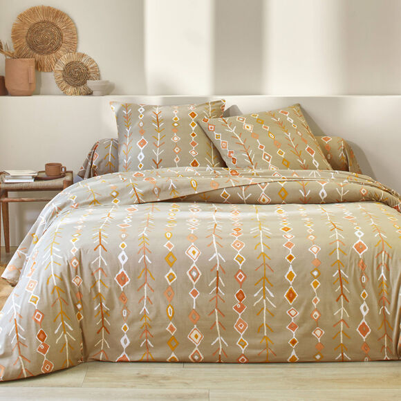Linge de lit Mahe en coton imprimé ethnique  (beige)