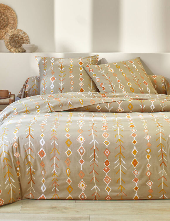 Linge de lit Mahe en coton imprimé ethnique  (beige)