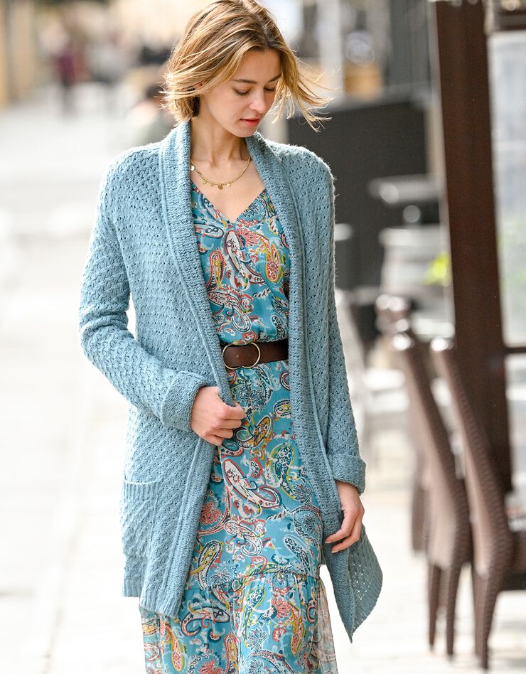 Gilet maille fantaisie toucher mohair (vert céladon) Gilet maille fantaisie toucher mohair (vert céladon)