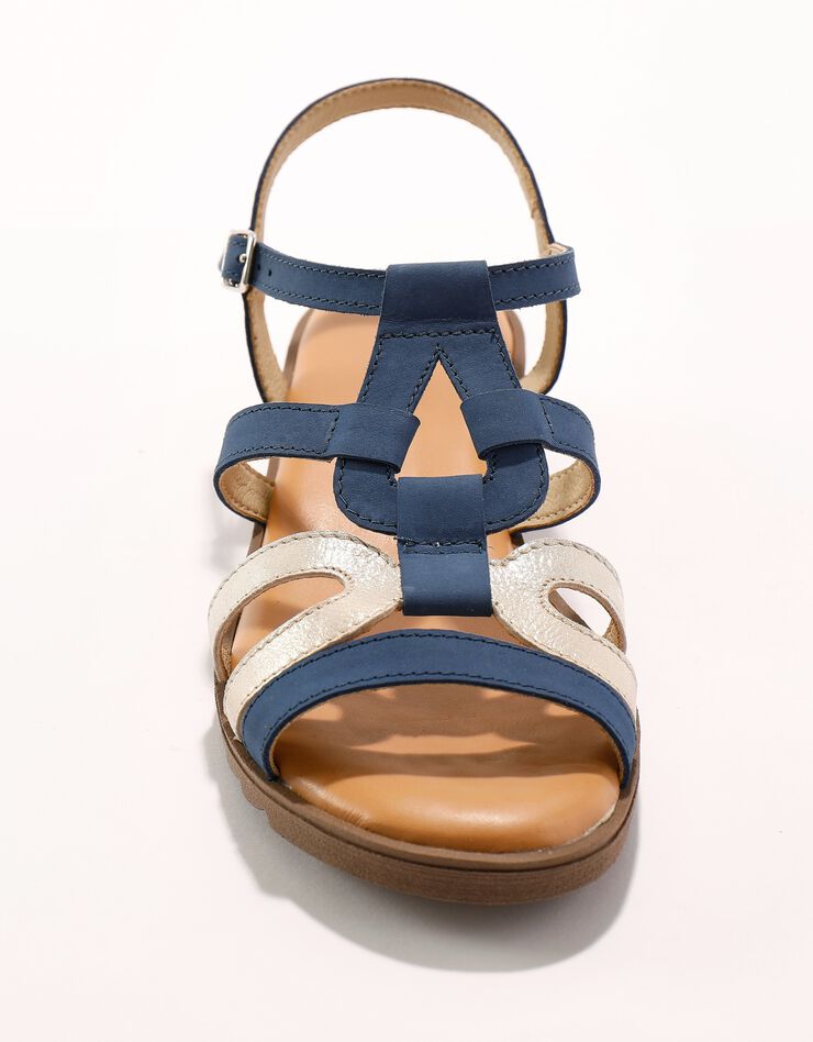 Sandales compensées cuir bi-matière (bleu)