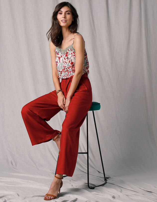 Pantalon large 7/8ème ceinturé twill (rouge) Pantalon large 7/8ème ceinturé twill (rouge)