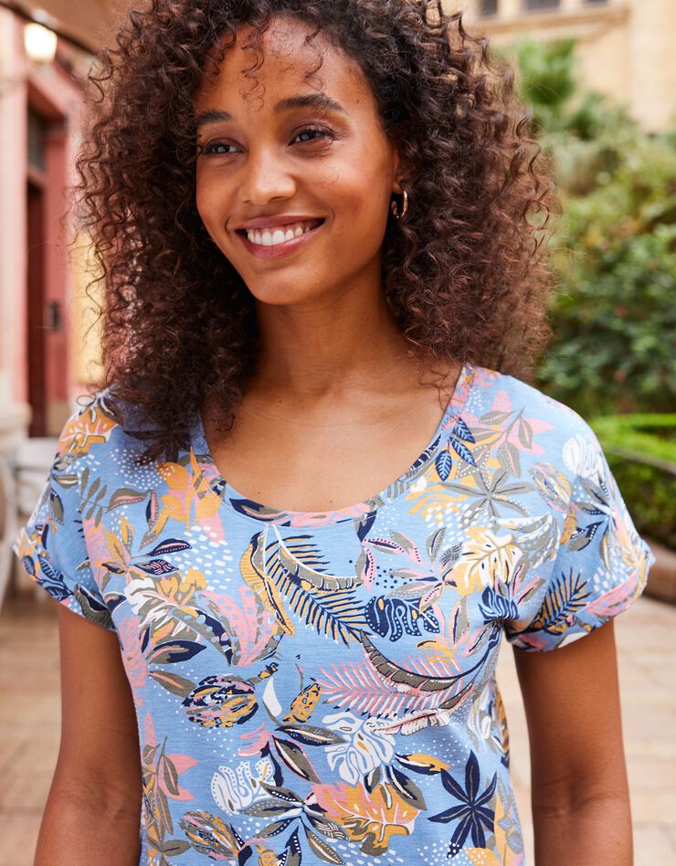 Tee-shirt imprimé manches courtes jungle multicolore (bleu grisé)