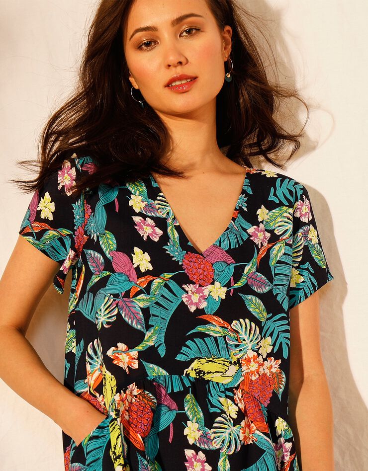 Robe ample en viscose imprimée manches courtes (marine / turquoise) Robe ample en viscose imprimée manches courtes (marine / turquoise)