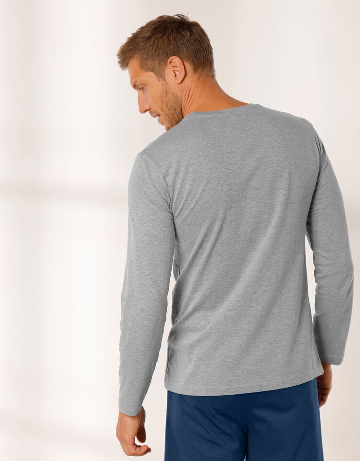 Tee-shirt pyjama manches longues rayures (gris chiné) Tee-shirt pyjama manches longues rayures (gris chiné)