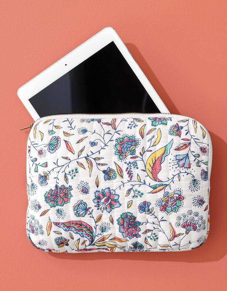 Housse zippée matelassée pour tablette, imprimé floral Indian Summer (écru / bleu) Housse zippée matelassée pour tablette, imprimé floral Indian Summer (écru / bleu)