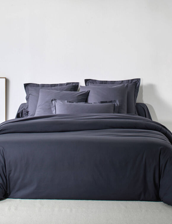 Linge de lit uni coton (bleu encre)