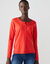 Cardigan boutonné col rond uni, toucher doux (rouge)