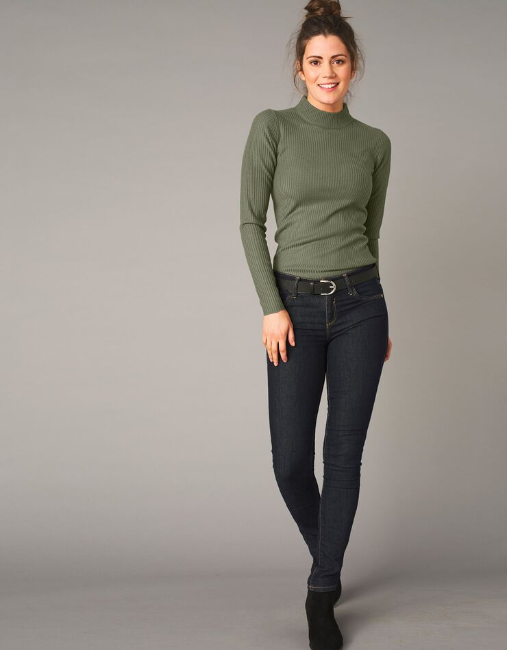 Pull col montant long, maille côtelée (kaki) Pull col montant long, maille côtelée (kaki)