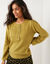 Pull ajouré col tunisien boutonné (vert olive)