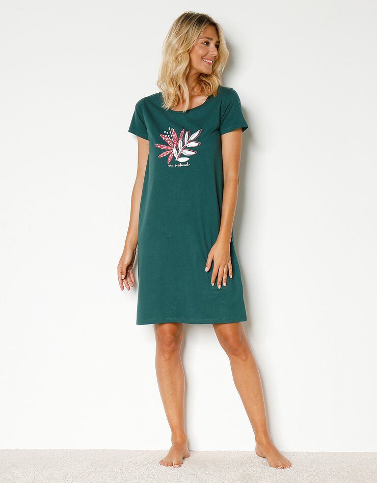 Chemise de nuit courte motif "Au naturel" manches courtes (vert sapin) Chemise de nuit courte motif "Au naturel" manches courtes (vert sapin)